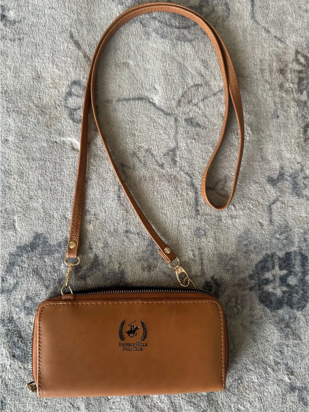 Beverly Hills Polo Club Cognac Tan Crossbody Wallet with Logo